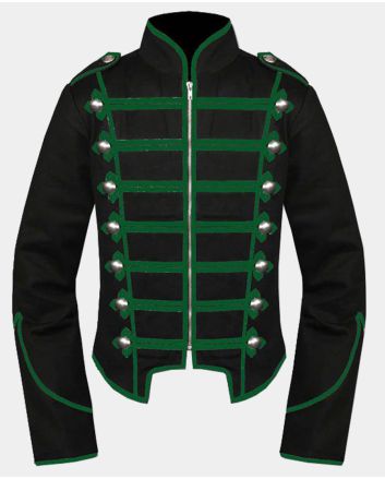 Gothic Black Green Military Drummer Jacket For Men