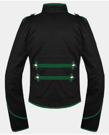 Gothic Black Green Military Drummer Jacket For Men