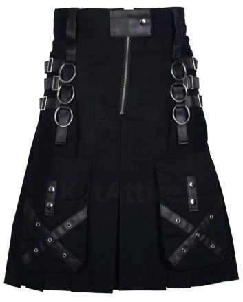 Gothic Style Leather Strap Utility Kilt
