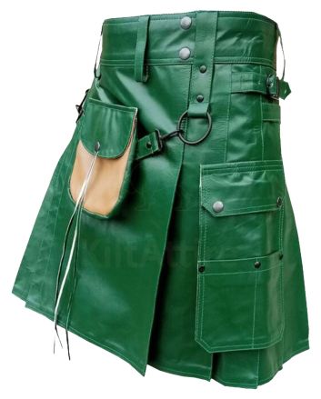 Green Leather Kilt For Men