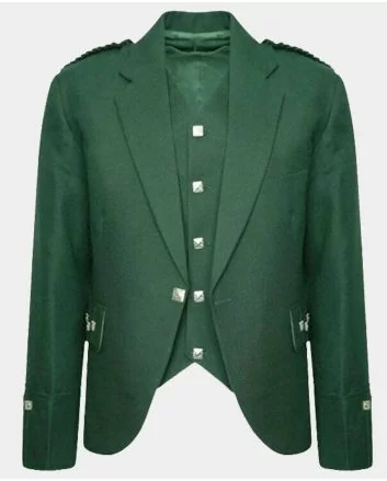 Green Wool Tweed Argyle Kilt Jacket and Vest