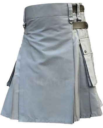 Grey Cargo Pockets Utility Kilt
