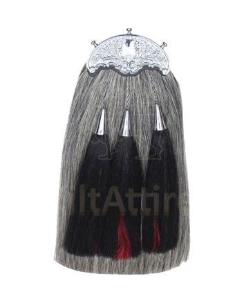 Grey Horse Hair Sporran Two Black Red Tassels