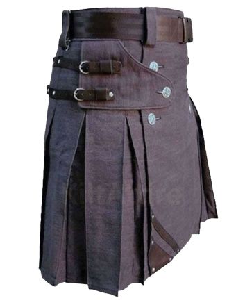 Heavy Duty Denim and Leather Utilty Kilt