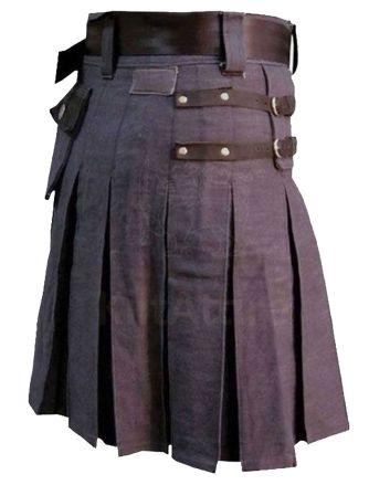 Heavy Duty Denim and Leather Utilty Kilt