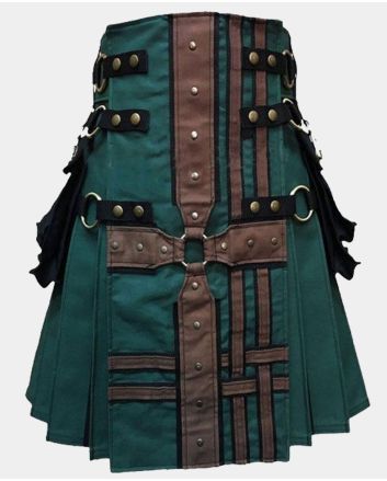 Hunter Green With Brown Medieval Modern Hybrid Kilt
