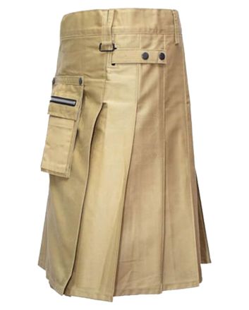 Khaki Heavy Duty Cargo Pockets Utility Kilt