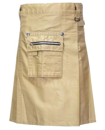 Khaki Heavy Duty Cargo Pockets Utility Kilt
