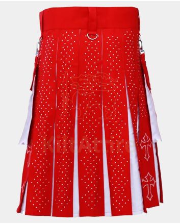 Latin Cross Red and White Christmas Kilt with Rhinestones