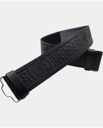 Lion Embossed Black Leather Kilt Belt