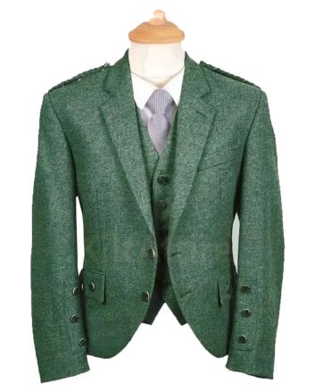Lovat Green Wool Argyle Kilt Jacket with Vest