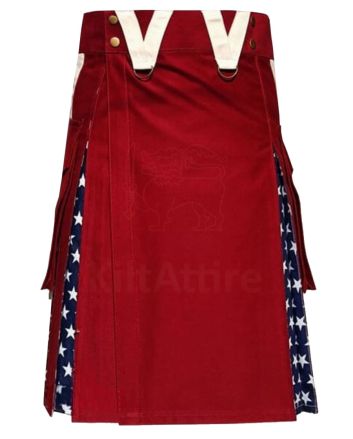 Maroon American Flag Hybrid Utility Kilt