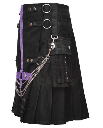 Men Fashion Black Wedding Utility Kilt