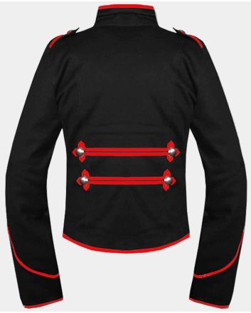 Men Gothic Red Black Military Drummer Jacket