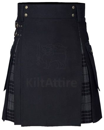 Men's 100% Cotton Jeans Hybrid Modern Box Pleated Tartan Utility Kilt