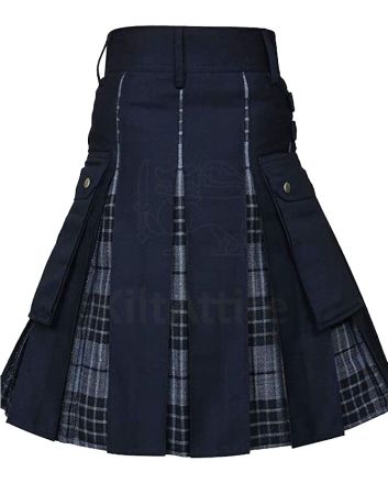 Men's 100% Cotton Jeans Hybrid Modern Box Pleated Tartan Utility Kilt