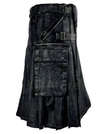 Mens Black Leather Kilt