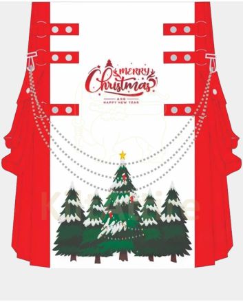 Merry Christmas Red & White Group of Tree Modern Utility Kilt