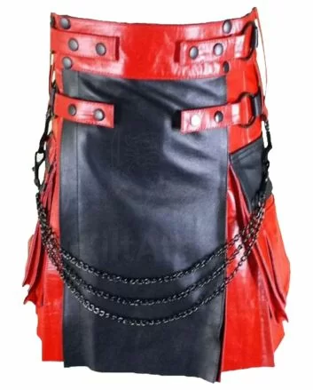 Modern Black And Red Hybrid Leather Kilt