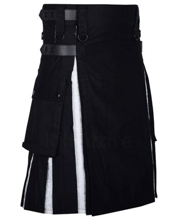 Modern Black Cotton Hybrid Utility Kilt