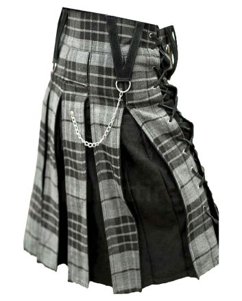 Modern Grey Box Pleated Hybrid Kilt