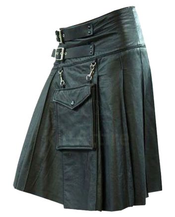 New Black Leather Kilt
