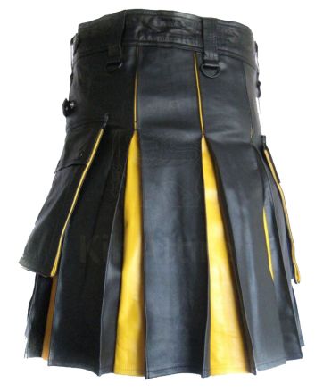 New Genuine Two Tone Leather Hybrid Kilt