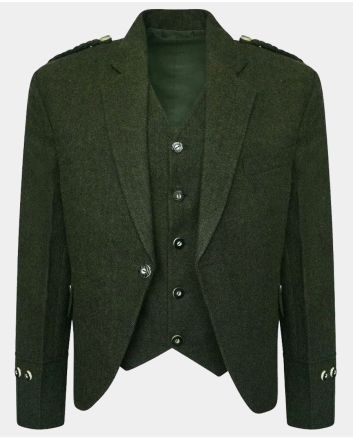 Olive Green Tweed Kilt Jacket with Vest