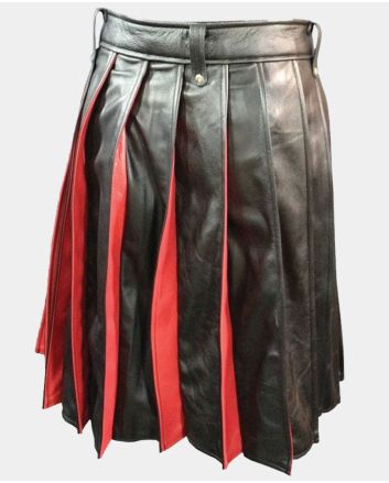 Pleated Black and Red Leather Kilt