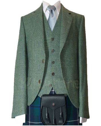 Premium Lovat Green Tweed Dress Kilt Jackets with Vest