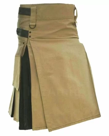 Premium Quality Khaki And Black Hybrid Utility Kilt