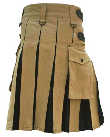 Premium Quality Khaki And Black Hybrid Utility Kilt