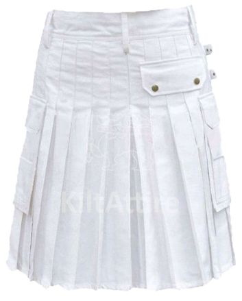 Premium Quality Scottish White Utility Kilt With Cargo Pockets