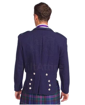 Prince Charlie Navy Blue Wool Jacket & 5 Button Waistcoat Set
