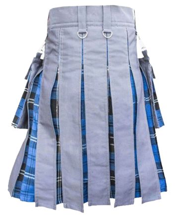 Ramsay Blue Tartan And Grey Cotton Hybrid Utility Kilt