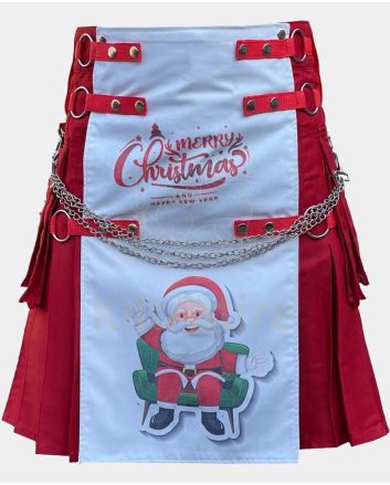 Red and White Santa Claus Merry Christmas Utility Kilt