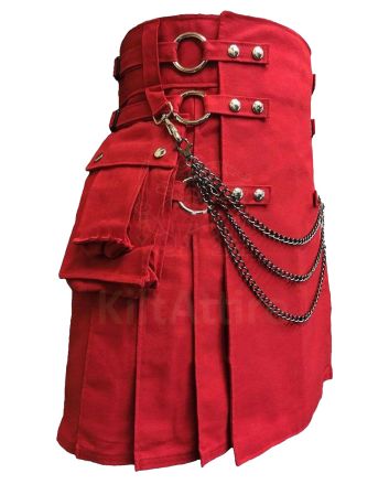Red Canvas Cloth Straps Utility Kilt