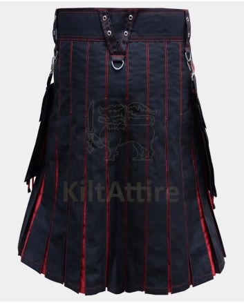 Red Pleats and Black Hybrid Laces Christmas Kilt