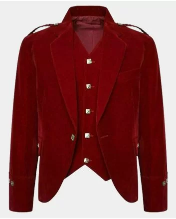 Red Velvet Highland Wedding Argyle Kilt Jacket and Waistcoat
