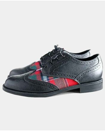 Scottish Black Leather Tartan Ghillie Brogue