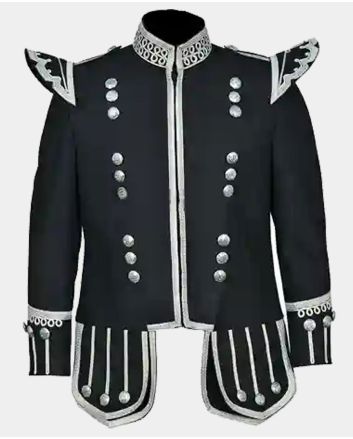Scottish New 100% Wool Black Military Piper Drummer Doublet Tunic Jackets