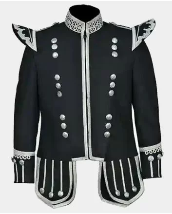 Scottish New 100% Wool Black Military Piper Drummer Doublet Tunic Jackets