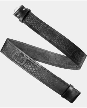Thistle Embossed Black Leather Kilt Belt