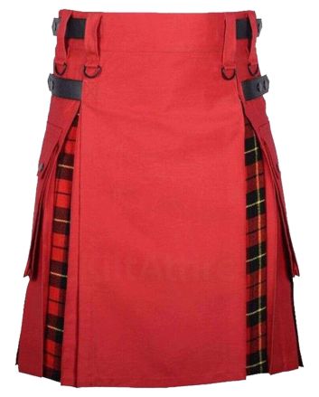 Traditional Scottish Red Cotton And Wallace Tartan Hybrid Kilt