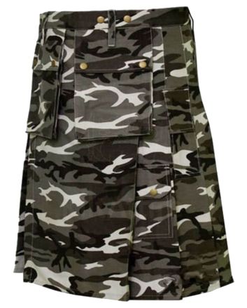 Two Front Pocket Camouflage Utility Kilt Urban