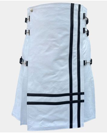 White Front Black Cross Leather Kilt