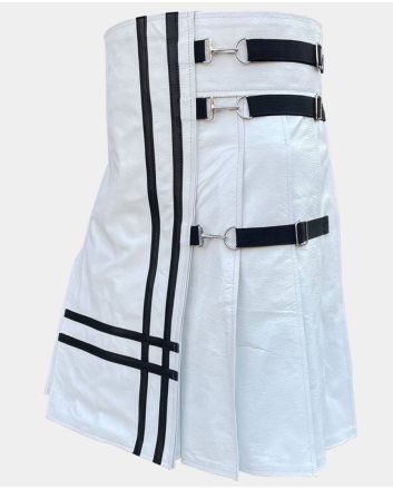 White Front Black Cross Leather Kilt