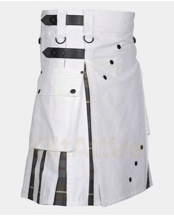 White Cotton Utility Hybrid Christmas Kilt
