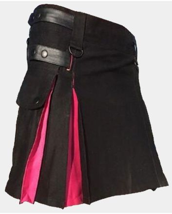 Women Black And Pink Modern Hybrid Kilt
