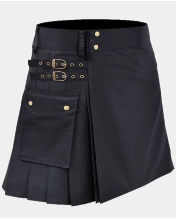 Women Black Cotton Sport Mini Utility Kilt